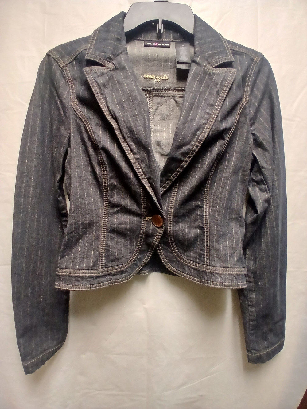 DKNY Jeans Women's Pinstripe Denim Blazer Jacket - Dark Blue